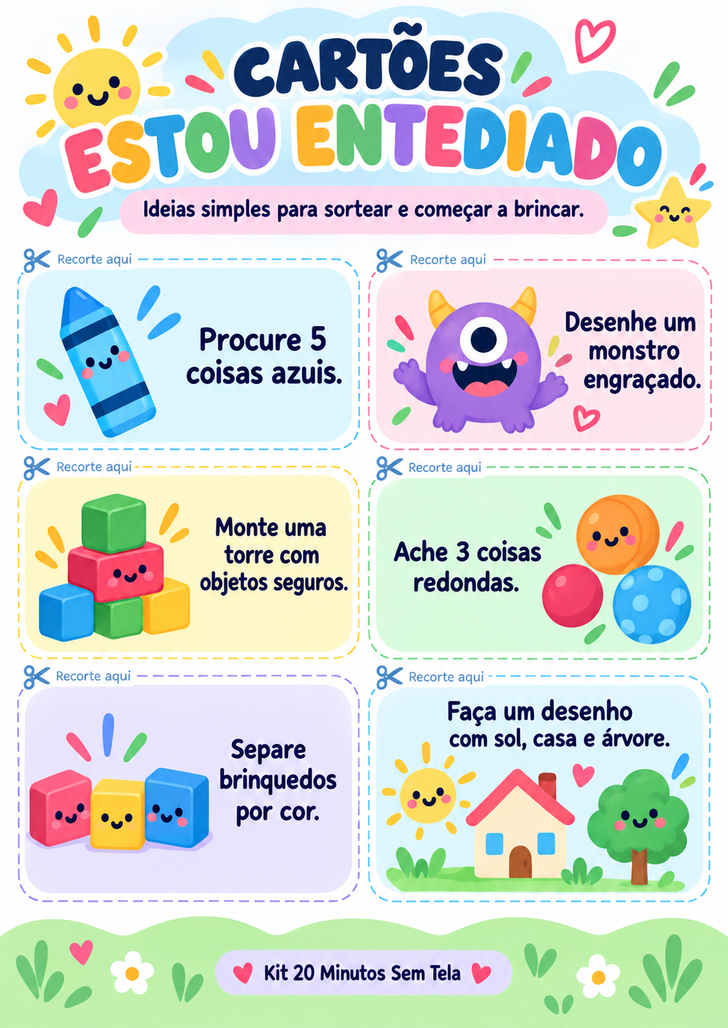 Folha de cartões Estou Entediado para recortar